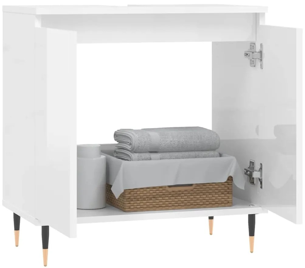 vidaXL Ντουλάπι Μπάνιου Γυαλ. Λευκό 58 x 33 x 60 εκ. από Επεξεργ. Ξύλο