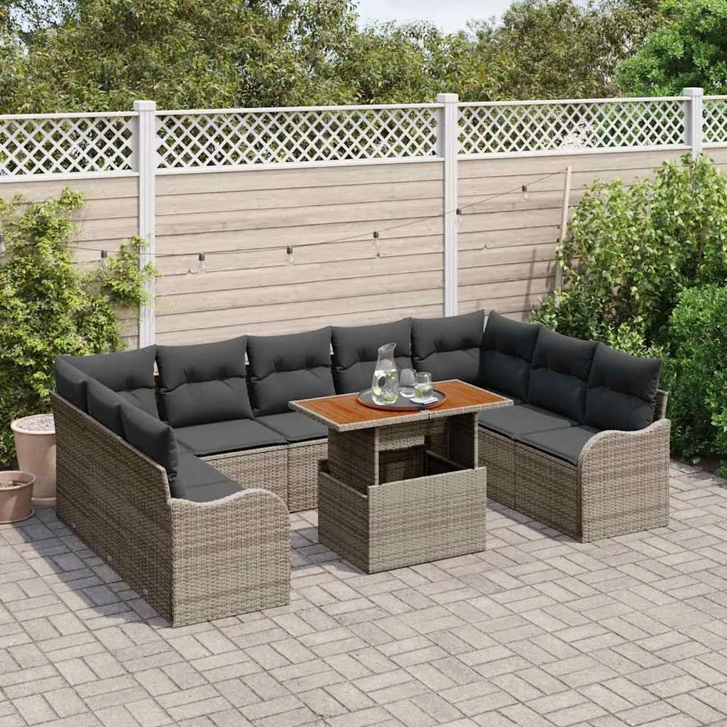 vidaXL Σετ Καναπέ Κήπου με μαξιλάρι 10 pcs Γκρι 100 x 55 x 73 εκ