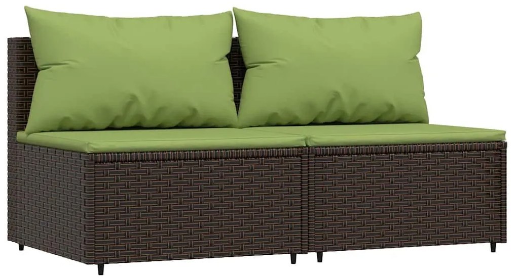 vidaXL Καναπέδες Κήπου Μεσαίοι με Μαξιλάρια 2 τεμ. Καφέ Συνθ. Ρατάν