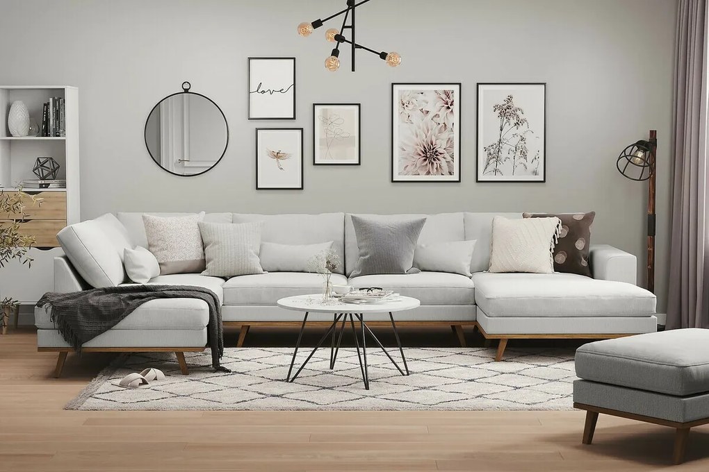 Γωνιακός Καναπές Seattle K101, Ανοιχτό γκρι, 351x202x85cm, Πόδια: Ξύλο, Ξύλο: Πεύκο | Epipla1.gr