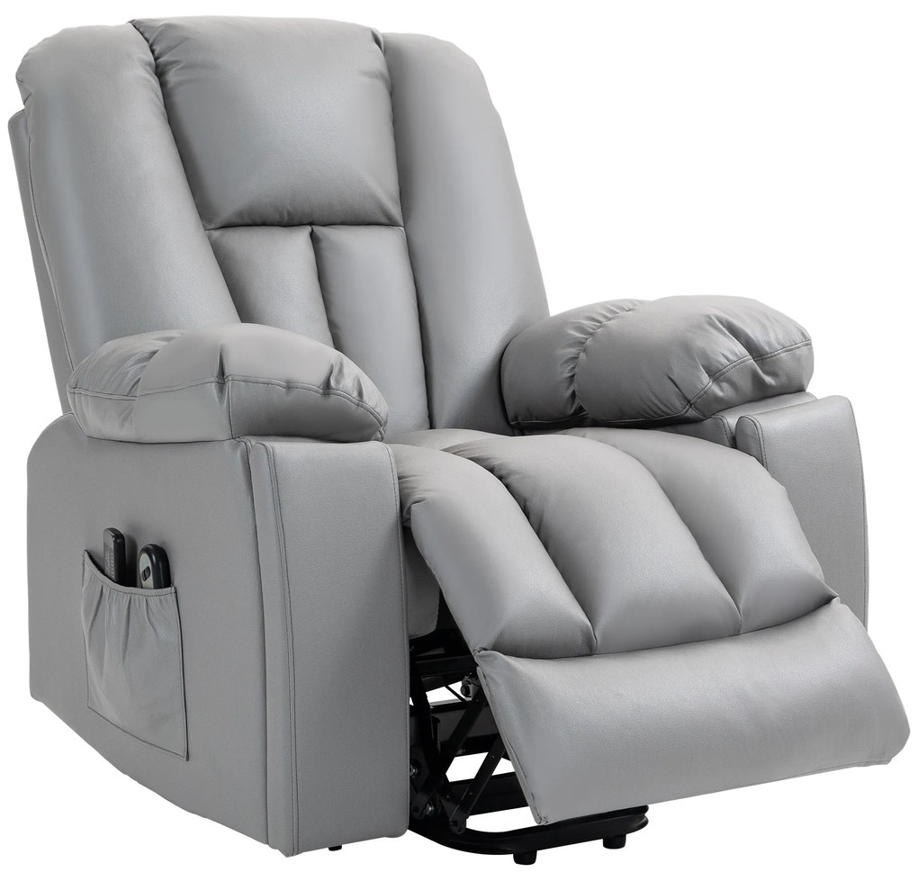 HOMCOM Πολυθρόνα Μασάζ Relax, Πολυθρόνα για Ηλικιωμένους, Τηλεχειριστήριο, Πλαϊνές Τσέπες, 94 cm x 96 cm x 106 cm, Σκούρο Γκρι