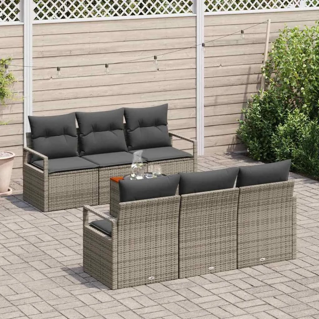 vidaXL Σετ Καναπέ Κήπου με μαξιλάρι 7 pcs Γκρι Πολυ ράταν