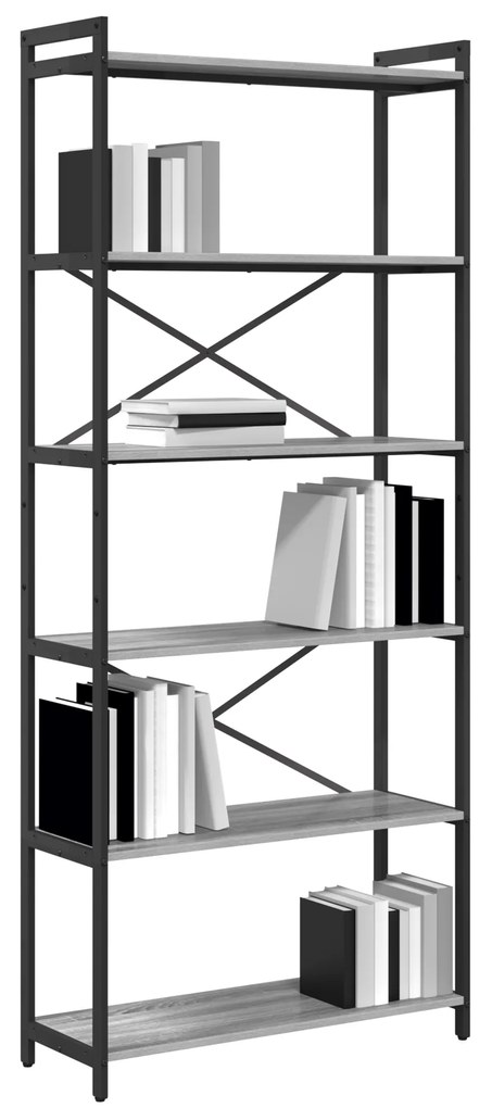 vidaXL Βιβλιοθήκη Γκρι sonoma 80 x 30 x 188 εκ Επεξεργασμένο ξύλο