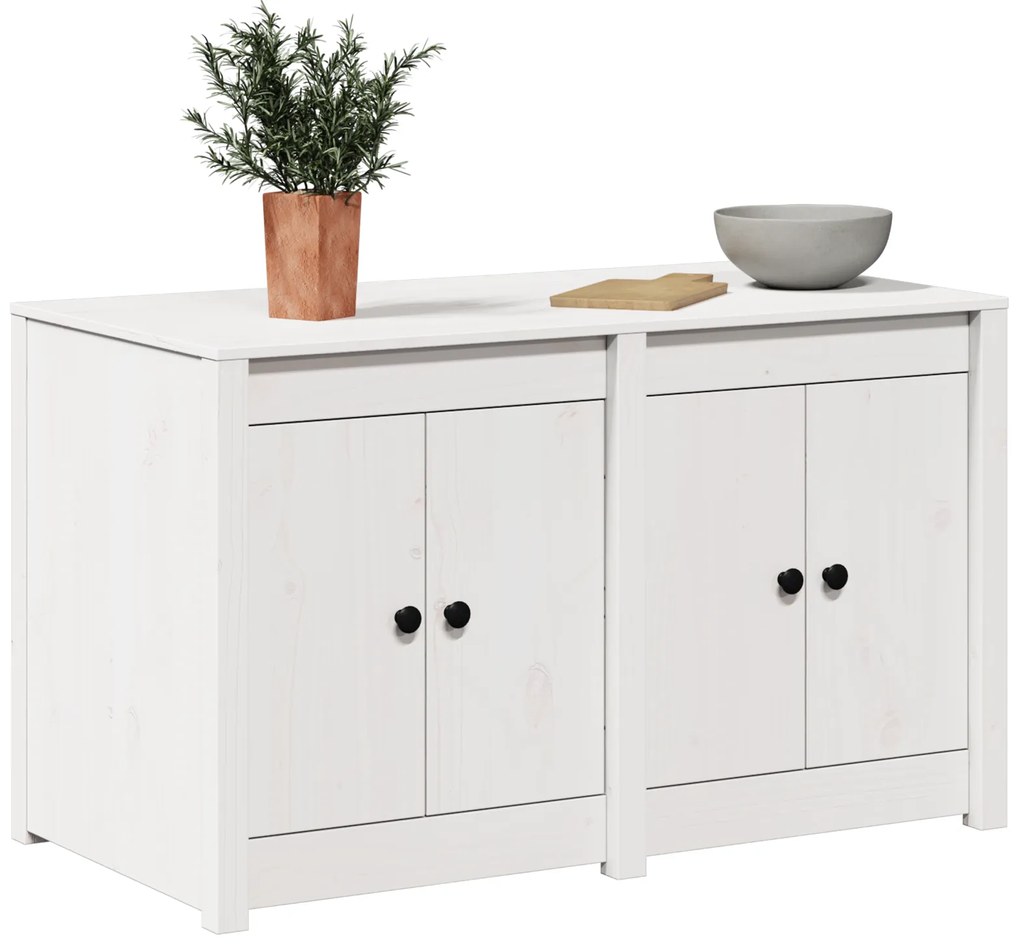 vidaXL Ντουλάπι Εξωτερικής Κουζίνας Λευκό 106x55x64 εκ. Μασίφ Ξύλο Πεύκου