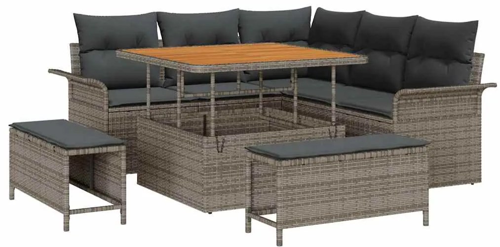 vidaXL Σετ Καναπέ Κήπου Ρυθμιζόμενο ύψος 8 pcs Γκρι συνθετικό ρατάν