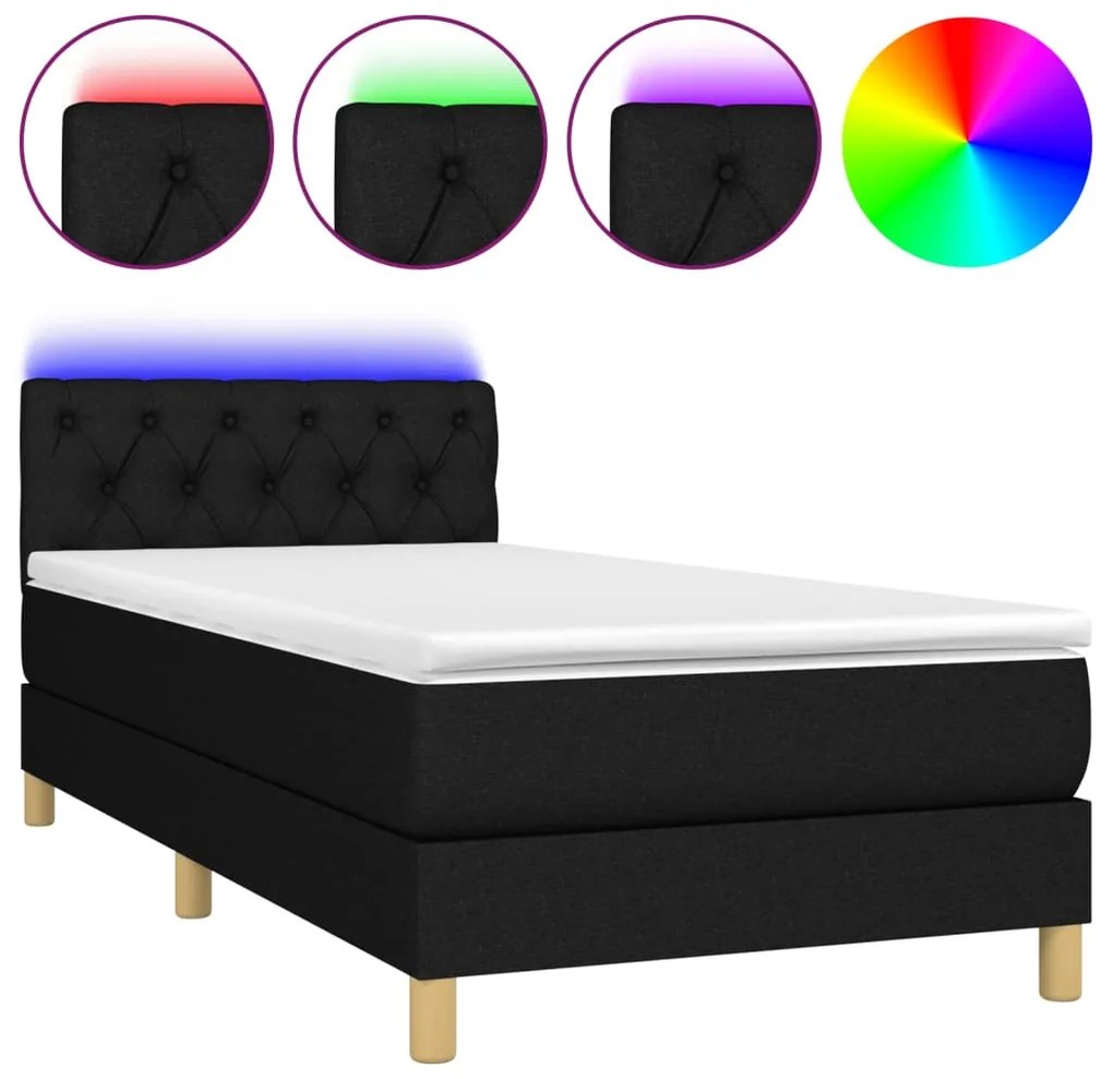 vidaXL Κρεβάτι Boxspring με Στρώμα &amp; LED Μαύρο 80x200 εκ. Υφασμάτινο