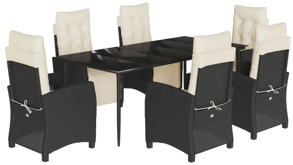 vidaXL Σετ Τραπεζαρίας Κήπου 7 Τεμ. Μαύρο Συνθετικό Ρατάν με Μαξιλάρια