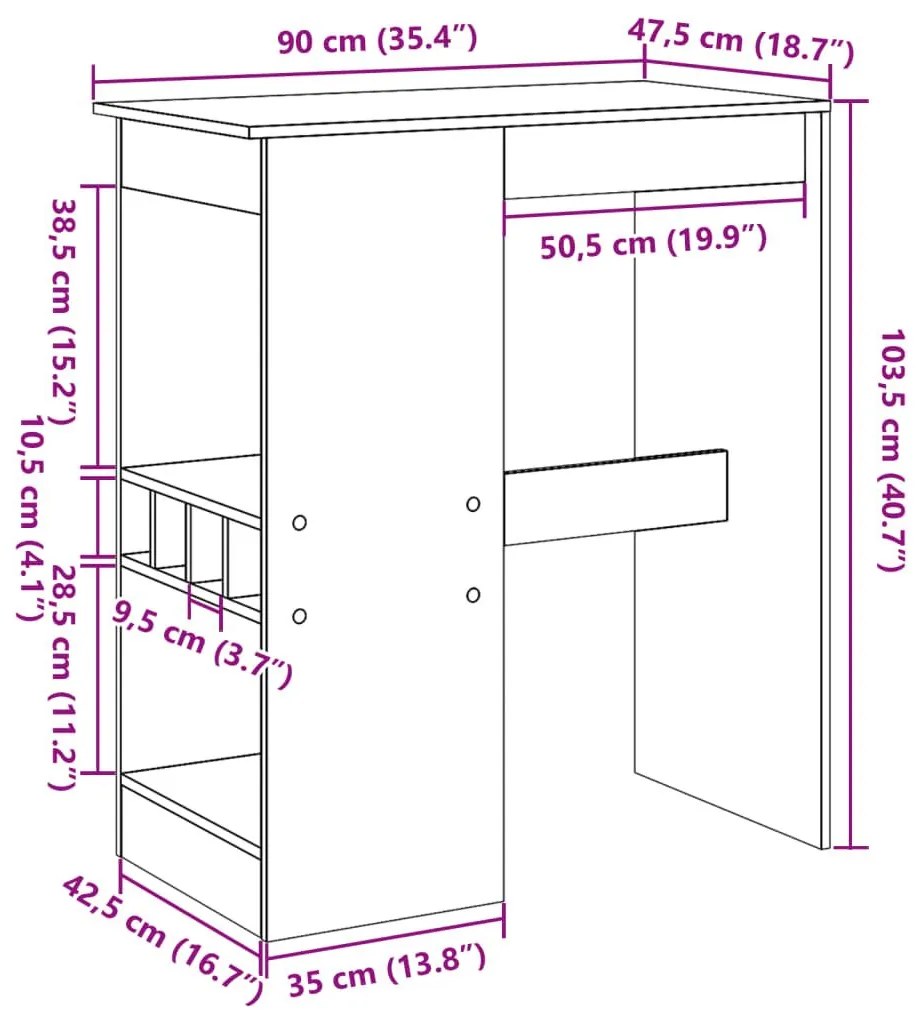 Τραπέζι Μπαρ με Ράγες Δρυς 90x47,5x103,5 εκ. Επεξεργ. Ξύλο - Καφέ