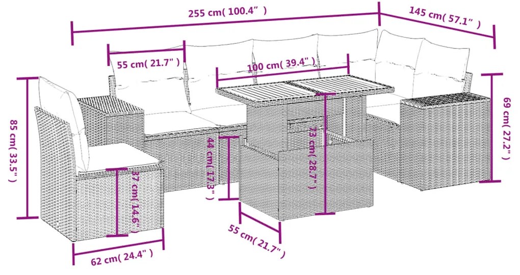 vidaXL Σαλόνι Κήπου Σετ 7 τεμ. Μπεζ Συνθετικό Ρατάν με Μαξιλάρια