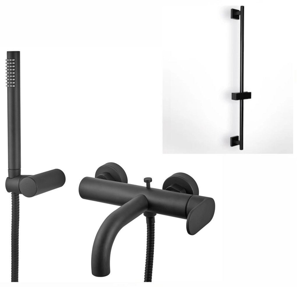 Armando Vicario Slim Black Matt Μπαταρία Λουτρού Με Tηλέφωνο,Στήριγμα Tηλεφώνο+Σπιράλ+FLUTE βέργα 500100-400 E087008-400