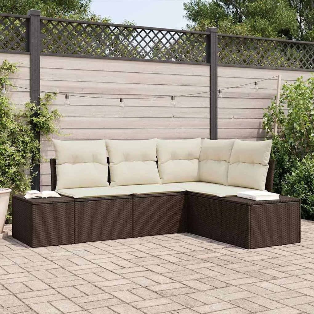 vidaXL Σετ Καναπέ Κήπου 4 pcs Καφέ, Κρέμα Πολυ rattan, βαμμένο ατσάλι