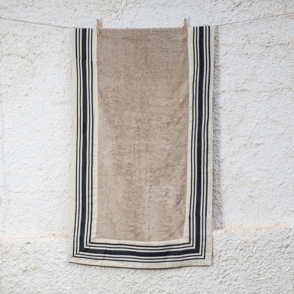 Πετσέτα Θαλάσσης (80x160) White Fabric Stripy Blue Beige