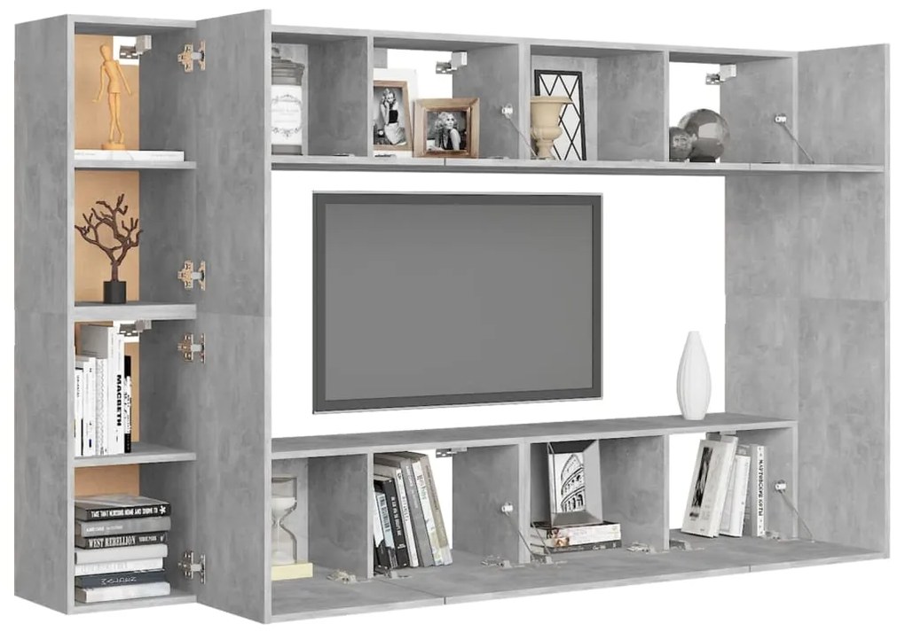 vidaXL Έπιπλα Τηλεόρασης Σετ 8 τεμ. Γκρι Σκυροδέματος από Μοριοσανίδα