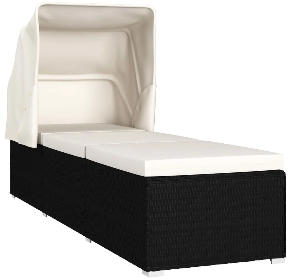 vidaXL Ξαπλώστρα Λευκό Κρεμ Συνθετικό Ρατάν με Μαξιλάρι και Σκίαστρο