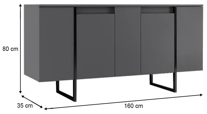 Μπουφές Luxe Megapap χρώμα ανθρακί 160x35x80εκ.