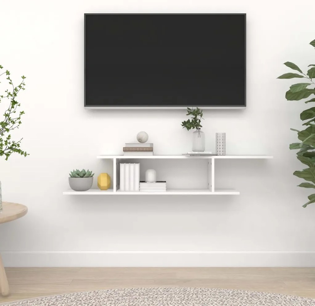 vidaXL Ράφι Τηλεόρασης Επιτοίχιο Λευκό 125x18x23 εκ. από Επεξ. Ξύλο