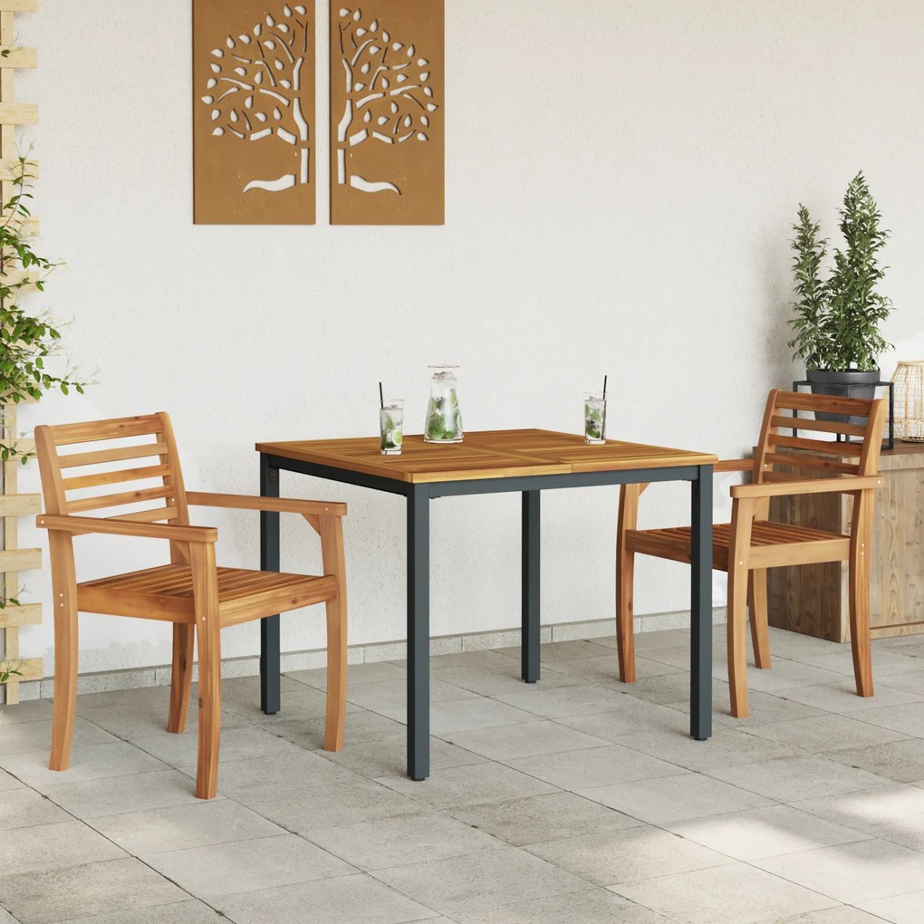 vidaXL Τραπέζι Κήπου 90x90x75 εκ. Μασίφ ξύλο ακακίας και Μέταλλο