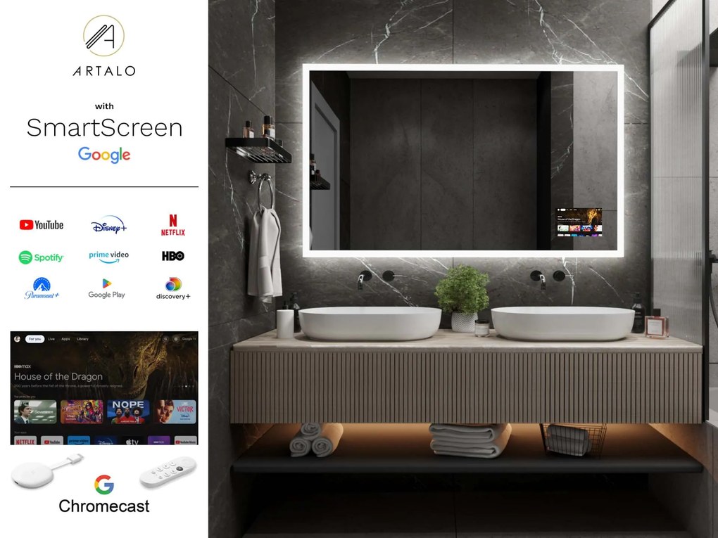 SMART καθρέφτης με φωτισμό LED M1 + SmartScreen with Google Chromecast