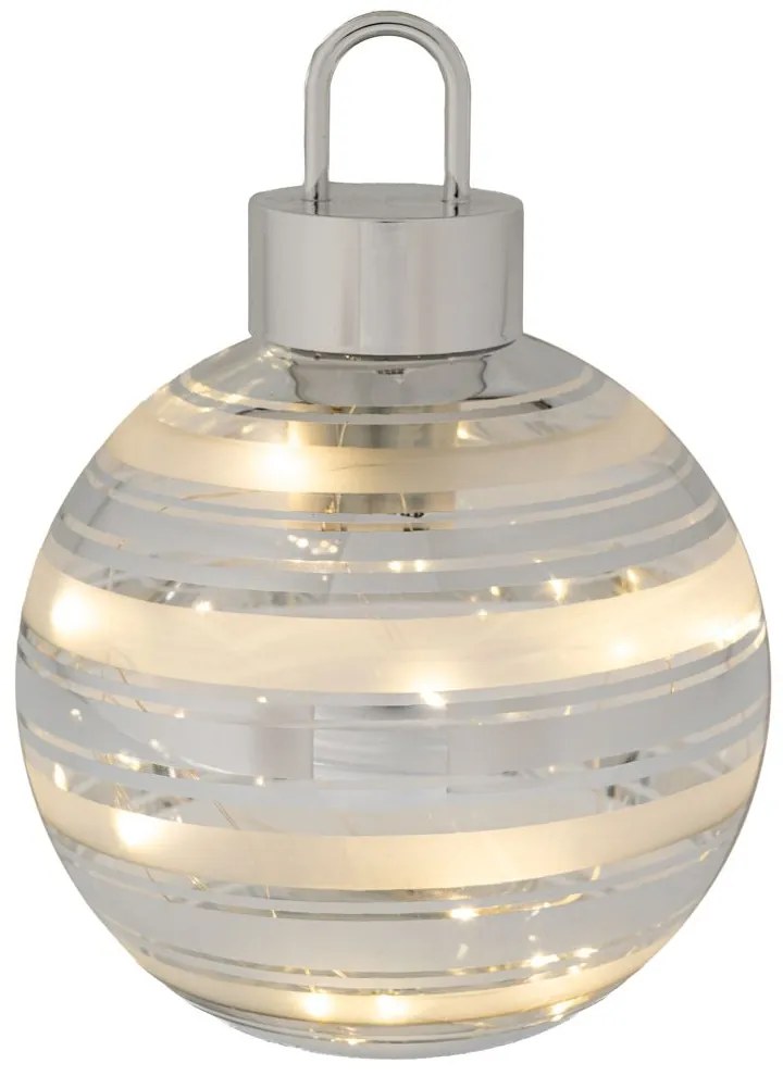 Χριστουγεννιάτικη Διακοσμητική Μπάλα Γυάλινη Με Led Μπαταρίας Λευκή-Ασημί Φ15εκ. iliadis 90924