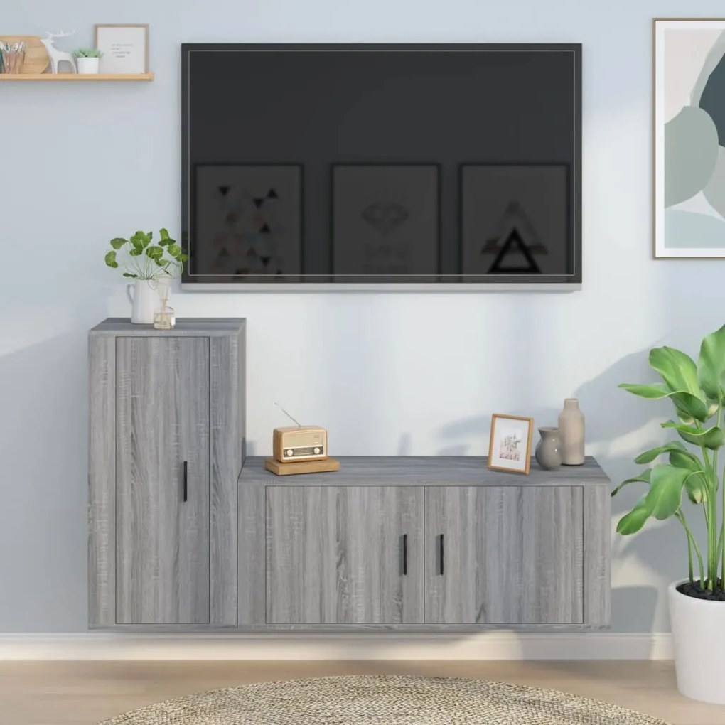 vidaXL Σετ Επίπλων Τηλεόρασης 2 Τεμαχίων Γκρι Sonoma Επεξεργ. Ξύλο