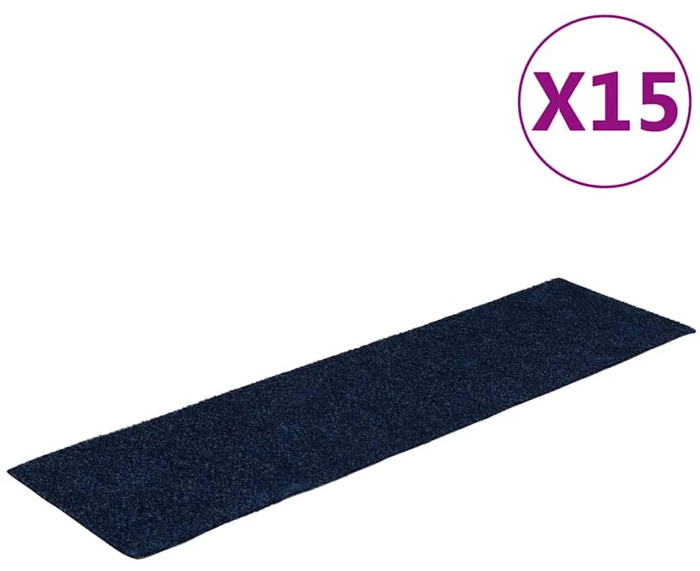 vidaXL Πατάκια Σκαλιών Αυτοκόλλητα 15 τεμ. 76x20 εκ. Μπλε Ορθογώνια