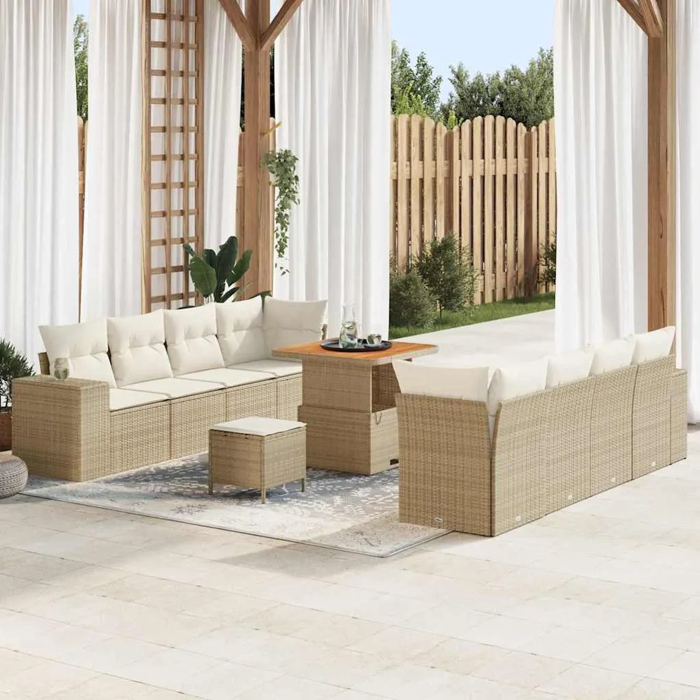 vidaXL Σετ Καναπέ Κήπου με μαξιλάρι 11 pcs Μπεζ, Κρέμα 80 x 80 x 71 cm