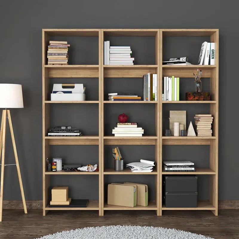 Βιβλιοθήκη Rabuku pakoworld σε oak απόχρωση 146x22x160εκ (1 τεμάχια)