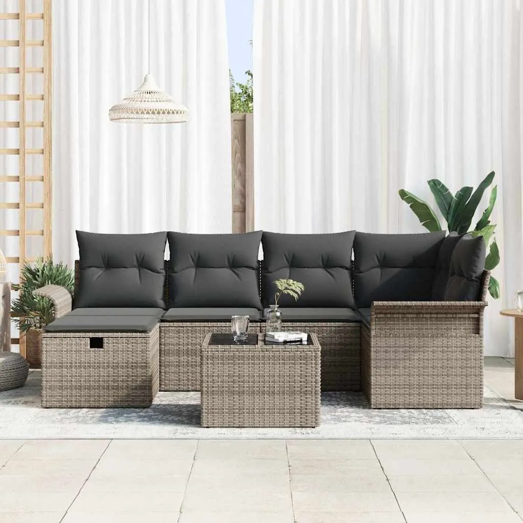 vidaXL Σετ Καναπέ Κήπου 7 pcs Γκρι 242.5 x 132.5 x 85 εκ. Πολυ ράταν