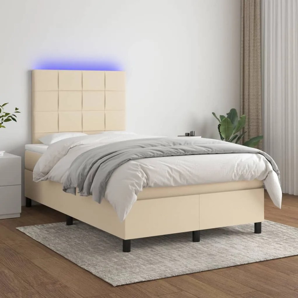 Κρεβάτι Boxspring με Στρώμα & LED Κρεμ 120x200 εκ. Υφασμάτινο