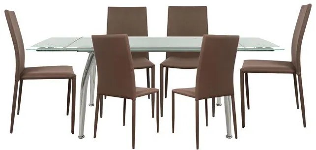 Σετ τραπεζαρίας C10009.03 7τμχ με Τραπέζι LOCA 120+50x80x75εκ. &amp; Καρέκλες ΤΕΤΑ Καφέ
