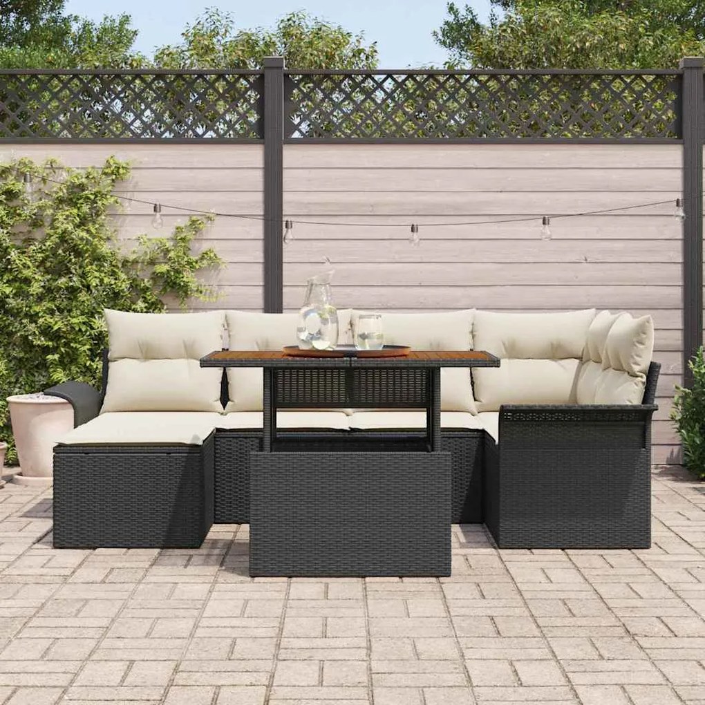 vidaXL Σετ Καναπέ Κήπου με μαξιλάρι 7 pcs Μαύρο και κρεμ