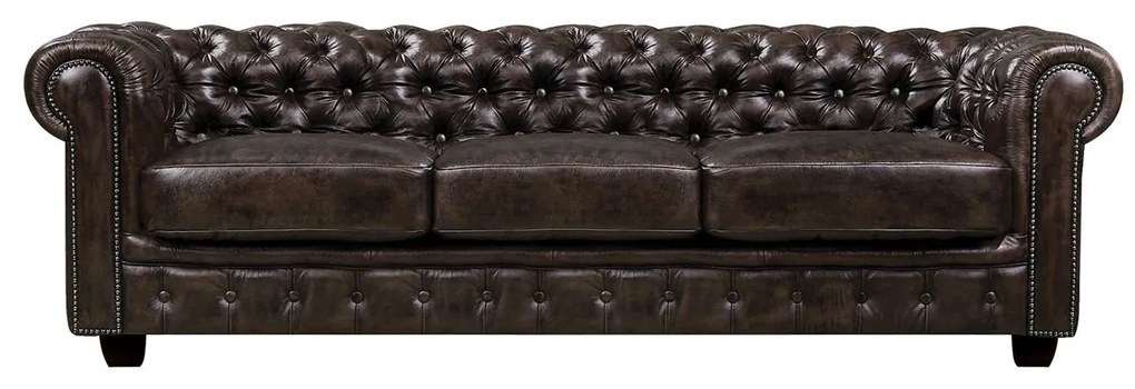 Καναπές Τετραθέσιος CHESTERFIELD 689 Καφέ Σκούρο Δέρμα 241x92x74cm