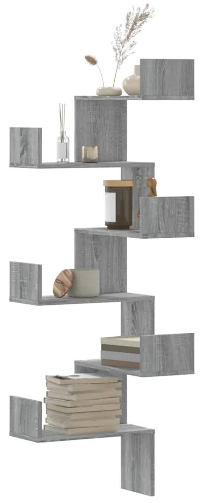 vidaXL Γωνιακή Ραφιέρα Τοίχου Γκρι Sonoma 45x45x147 εκ Επεξ. Ξύλο