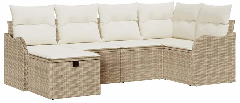 vidaXL Σετ Καναπέ Κήπου με μαξιλάρι 6 pcs Μπεζ Πολυ ράταν
