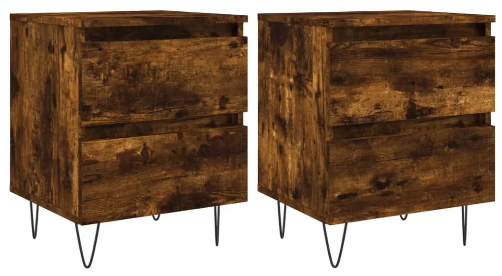 vidaXL Κομοδίνα 2 τεμ. Καπνιστή Δρυς 40x35x50 εκ. Επεξεργασμένο Ξύλο