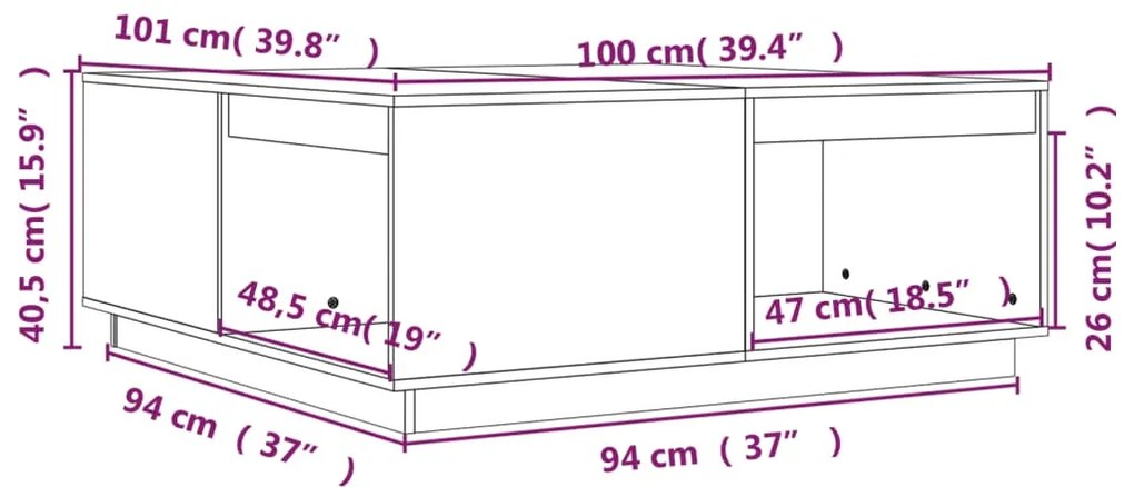 Τραπεζάκι Σαλονιού Καφέ Μελί 100x101x40,5 εκ. Μασίφ Ξύλο Πεύκου - Καφέ