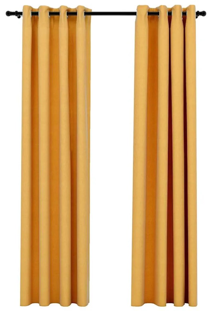 vidaXL Κουρτίνες Συσκότ. με Τρουκς/Όψη Λινού 2 τεμ Κίτρινες 140x245 εκ