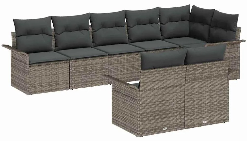 vidaXL Σετ Καναπέ Κήπου με μαξιλάρι 8 pcs Γκρι Πολυ ράταν