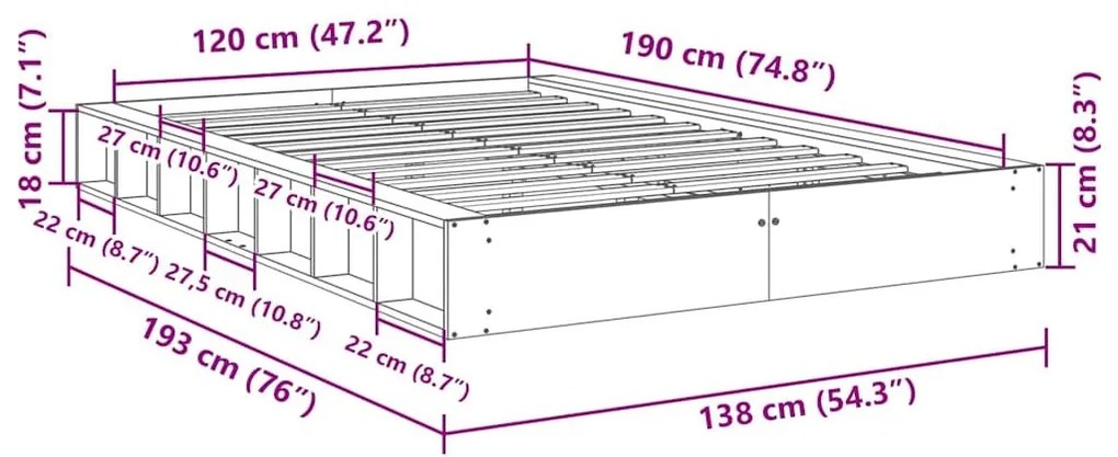 Πλαίσιο κρεβατιού χωρίς στρώμα 120x190 cm μασίφ ξύλο δρυς - Καφέ