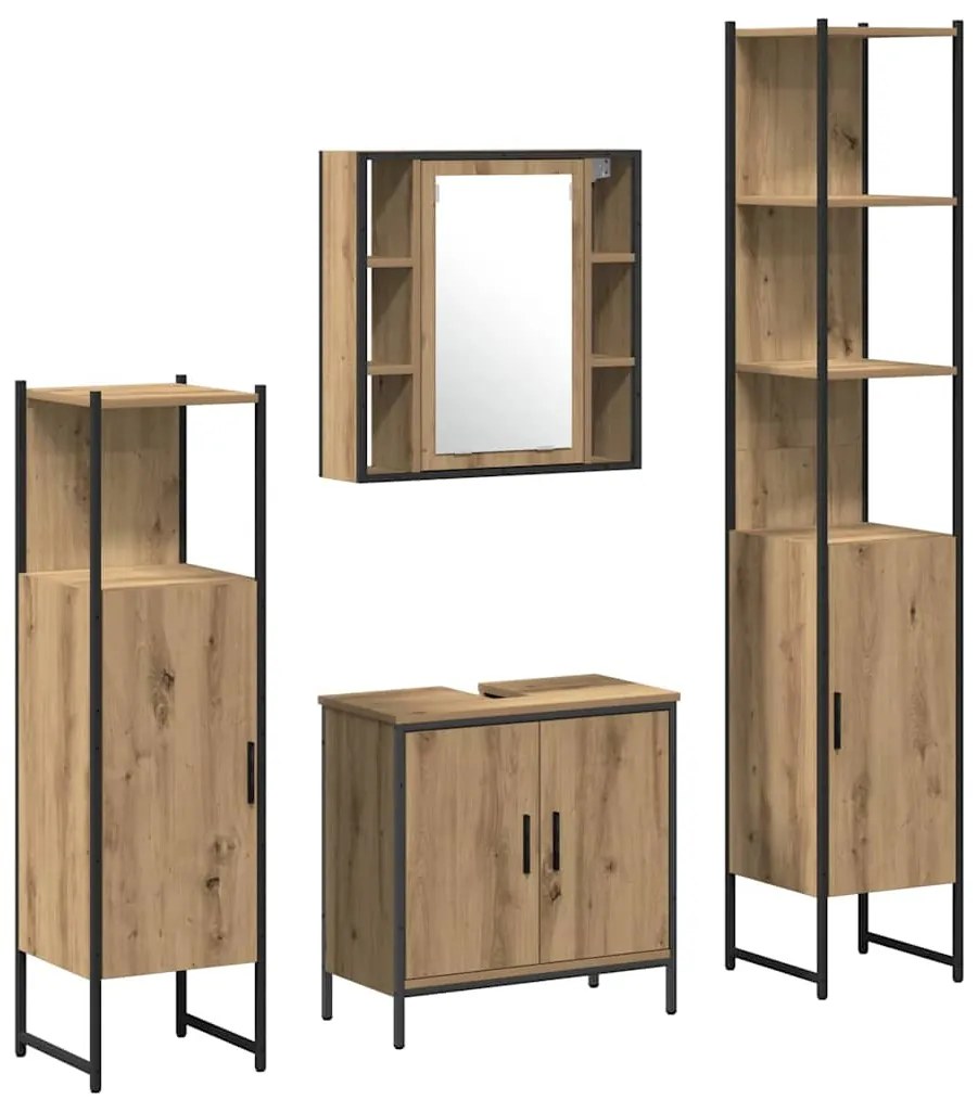 vidaXL Σετ Επίπλων Μπάνιου με ράφι 4 pcs Καφέ 33 x 33 x 185.5 εκ