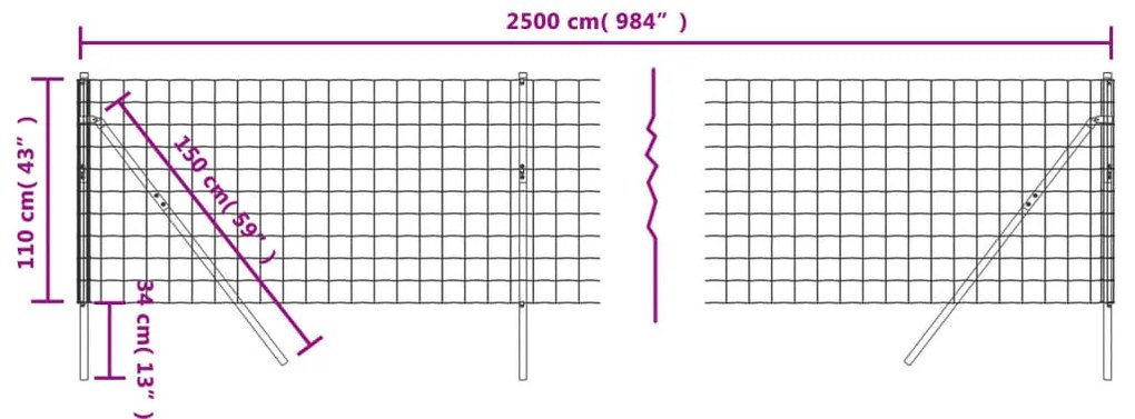 vidaXL Συρματόπλεγμα Περίφραξης Ανθρακί 1,1x25 μ. Γαλβανισμένο Ατσάλι