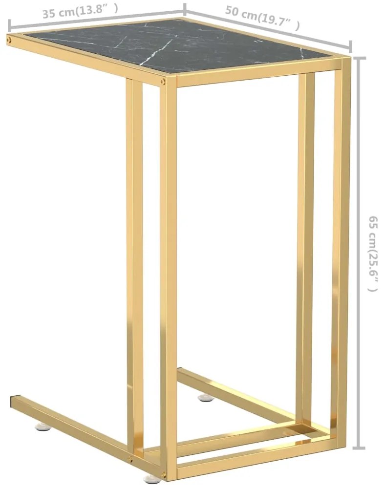 vidaXL Τραπέζι Υπολογ. Βοηθ. Μαύρο Όψη Μαρμάρου 50x35x65εκ. Ψημ. Γυαλί