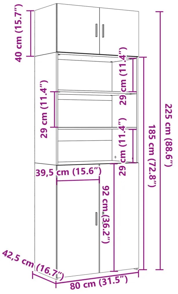 Ραφιέρα με Ντουλάπια Μαύρη 80x42,5x225 εκ. από Επεξ. Ξύλο - Μαύρο