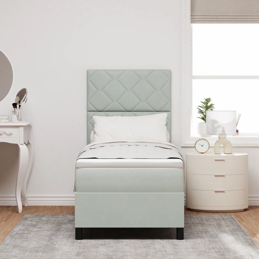 vidaXL Κρεβάτι Box Spring με Στρώμα Ανοιχτό Γκρι 80x200 εκ Βελούδο