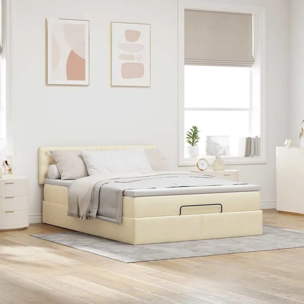 vidaXL Οθωμανικό κρεβάτι με στρώμα Cream 140x190cm ύφασμα