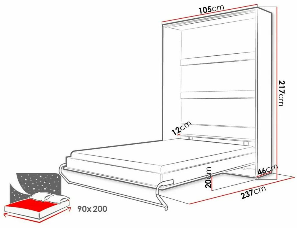 Κρεβάτι - ντουλάπα Concept Pro Lenart AH109, Μονόκλινο, Γκρι, 90x200, Πλαστικοποιημένη μοριοσανίδα, Τάβλες για Κρεβάτι, 105x237x217cm | Epipla1.gr