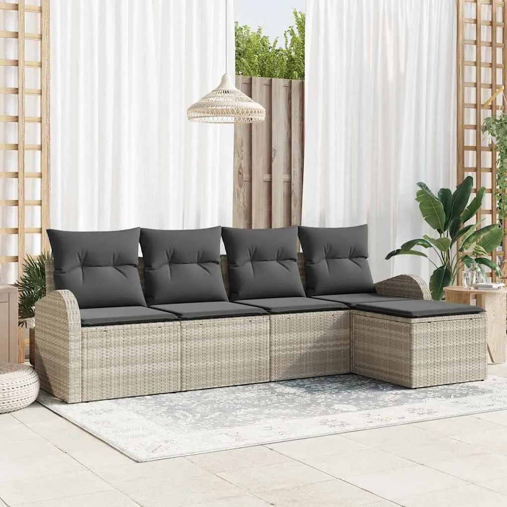 vidaXL Σετ Καναπέ Κήπου με μαξιλάρι 5 pcs Ανοιχτό γκρι Πολυ ράταν