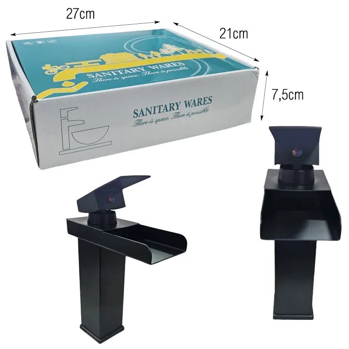 Sanitary Wares Μαύρη Μπαταρία Νιπτήρα με Ρουξούνι Καταρράκτη - Black Basin Faucet with Waterfall Spout