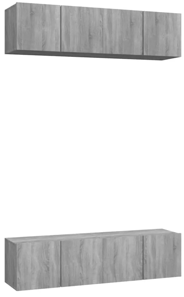 vidaXL Έπιπλα Τηλεόρασης Τοίχου 4 τεμ. Γκρι 60x30x30 εκ. Επ. Ξύλο