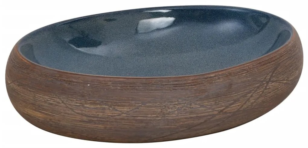 vidaXL Νιπτήρας Οβάλ Καφέ και Μπλε 59 x 40 x 15 εκ. Κεραμικός